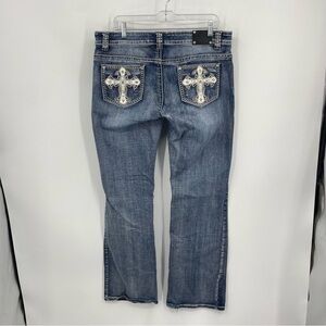 Wired Heart Womens Jeans Wide Leg Sz 34 Studded Gem Cross Back Pockets long tall